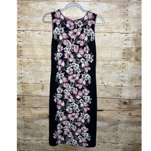 WHITE HOUSE BLACK MARKET FLORAL BELOW KNEE SLEEVELESS BODYCON DRESS SIZE SMALL